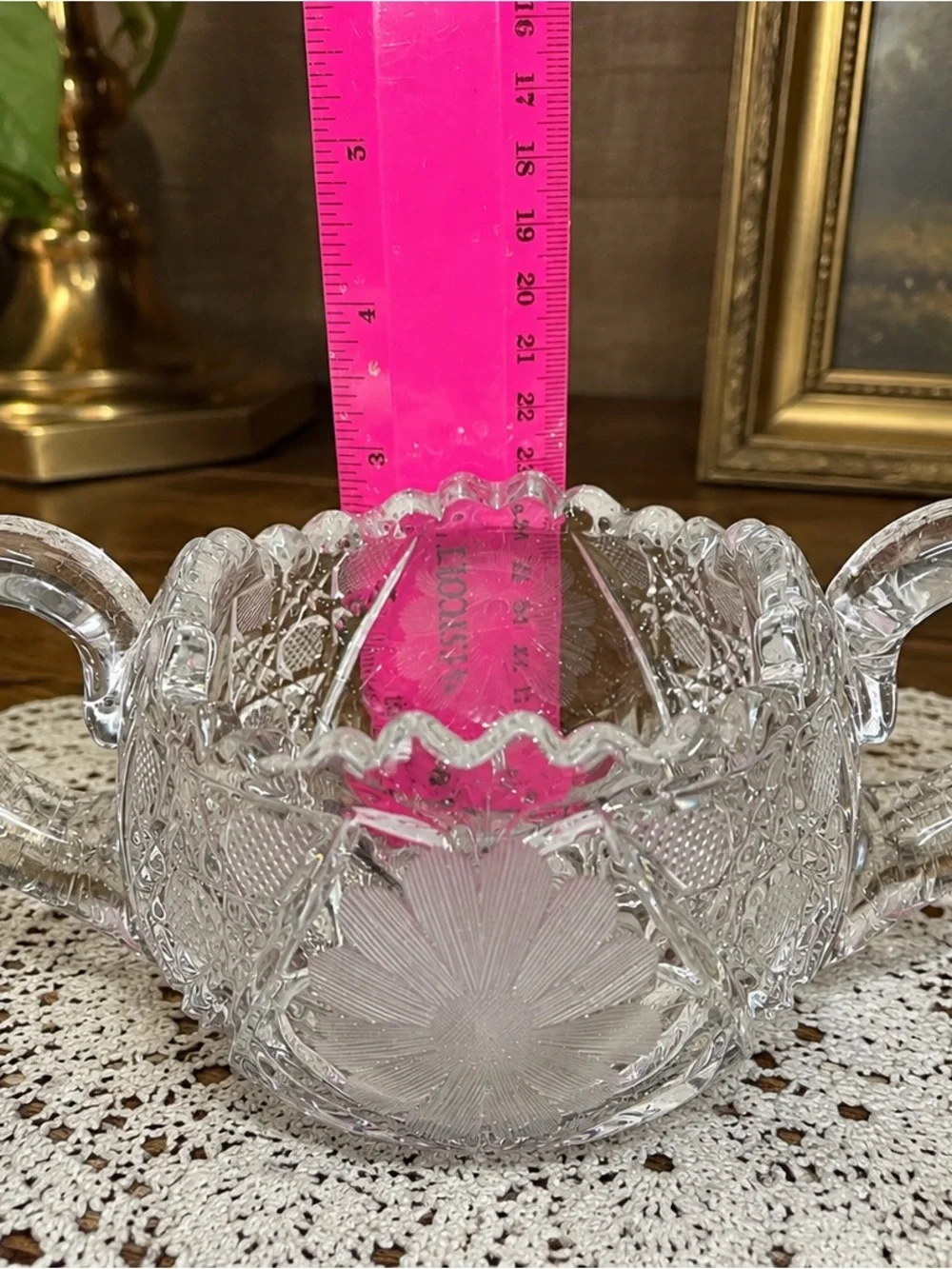 Vintage Clear Pressed Glass Double Handle Sugar Bowl Open Rose Pattern